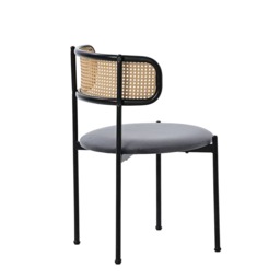 Set Of 2 Boho Velvet Dining Chair With Curved Rattan Backrest - thumbnail 7