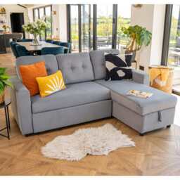 Avery Velvet Reversible Corner Sofa Bed With Storage Chaise, Grey - thumbnail 6