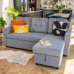Avery Velvet Reversible Corner Sofa Bed With Storage Chaise, Grey - thumbnail 5