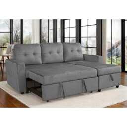 Avery Velvet Reversible Corner Sofa Bed With Storage Chaise, Grey - thumbnail 1