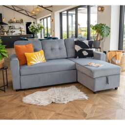Avery Velvet Reversible Corner Sofa Bed With Storage Chaise, Grey - thumbnail 2