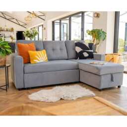 Avery Velvet Reversible Corner Sofa Bed With Storage Chaise, Grey - thumbnail 4
