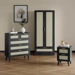 Boho 3 Pieces Bedroom Rattan Wardrobe Set With Chest And Bedside - thumbnail 1