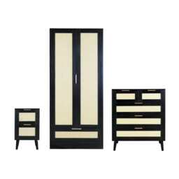 Boho 3 Pieces Bedroom Rattan Wardrobe Set With Chest And Bedside - thumbnail 4