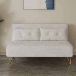 Jola White Boucle Foldable Sofa Bed With Metal Legs And Pillow, Double - thumbnail 2