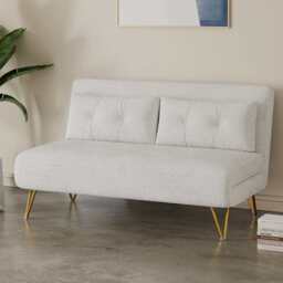 Jola White Boucle Foldable Sofa Bed With Metal Legs And Pillow, Double - thumbnail 1