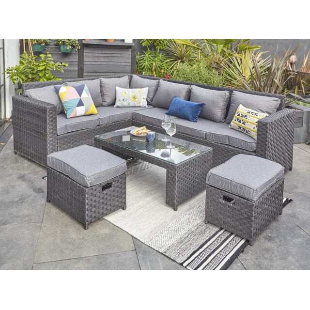 Barcelona Black Modular 8 Seater Rattan Corner Sofa Set, No Scatter Cushion / Without Rain Cover