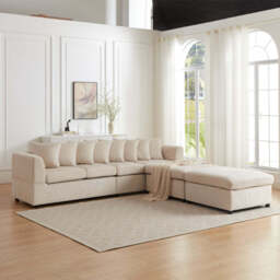 Finley Corduroy 4 Seater Sofa with 2 Footstools, Beige - thumbnail 6