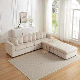 Finley Corduroy 4 Seater Sofa with 2 Footstools, Beige - thumbnail 5