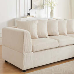 Finley Corduroy 4 Seater Sofa with 2 Footstools, Beige - thumbnail 8