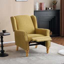 Ascot Velvet Pushback Recliner Chair, Yellow - thumbnail 1