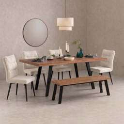 Belluno 160-190cm Extending Dining Table Set With 4 Chairs And Bench, Beige