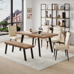 Belluno 160-190cm Extending Dining Table Set With 4 Chairs And Bench, Beige - thumbnail 3