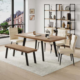 Belluno 160-190cm Extending Dining Table Set With 4 Chairs And Bench, Beige - thumbnail 2