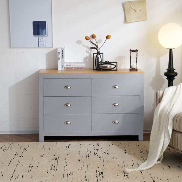 Heritage 6 Drawer Chest Bedroom Storage Cabinet, Grey - image 1