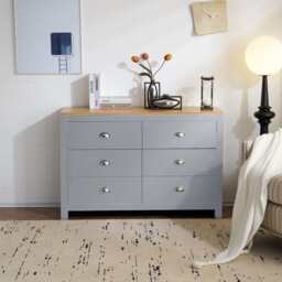 Heritage 6 Drawer Chest Bedroom Storage Cabinet, Grey