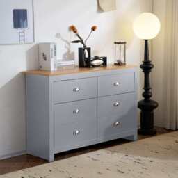 Heritage 6 Drawer Chest Bedroom Storage Cabinet, Grey - thumbnail 2