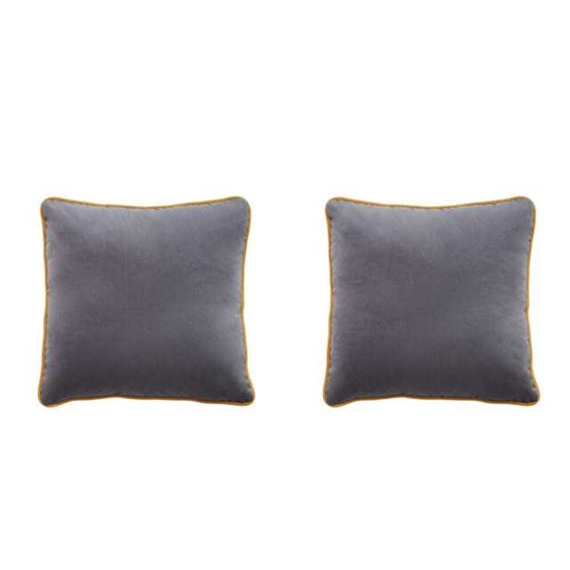 Birchcraft Velvet 2 Piece Indoor Soft Throw Pillow Set Scatter Cushions, Grey And Mustard