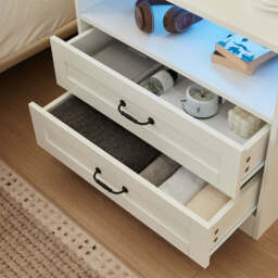 Night Stand Storage Cabinet Bedside Table with Led Lights and Sockets - thumbnail 8