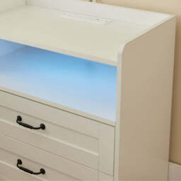 Night Stand Storage Cabinet Bedside Table with Led Lights and Sockets - thumbnail 9