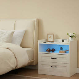 Night Stand Storage Cabinet Bedside Table with Led Lights and Sockets - thumbnail 5