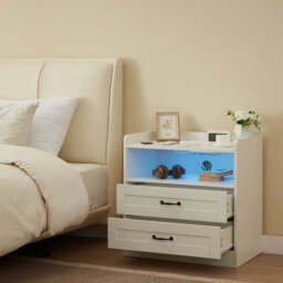 Night Stand Storage Cabinet Bedside Table with Led Lights and Sockets - thumbnail 4