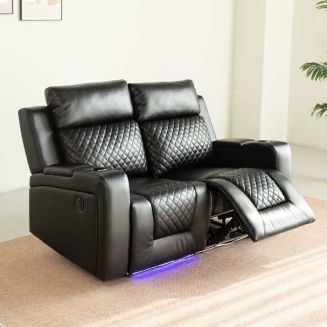 Black PU Leather Electric Recliner Functional 2 Seater Sofa/3 Seater Sofa / Armchair Set, 2 Seater - image 1