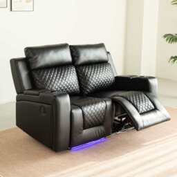Black PU Leather Electric Recliner Functional 2 Seater Sofa/3 Seater Sofa / Armchair Set, 2 Seater - thumbnail 1