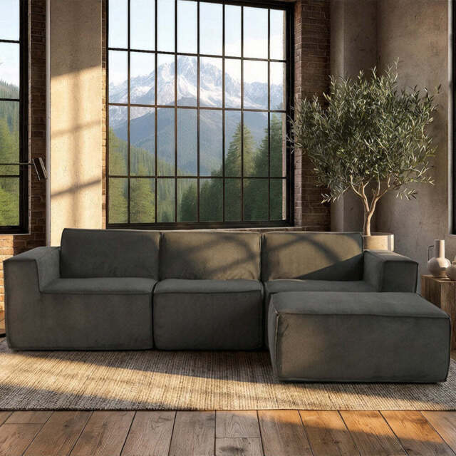 Hugspacee Compressed Corduroy 3 Seater Sofa with Footstool - image 1