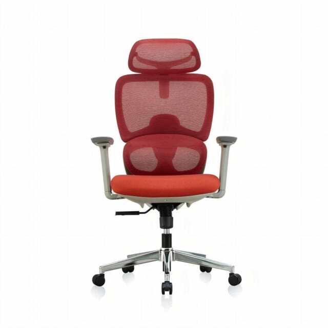 Premium Fabric Blend Ergonomic Office Chair Swivel Computer Task Chair with Headrest, Grey+Red - image 1