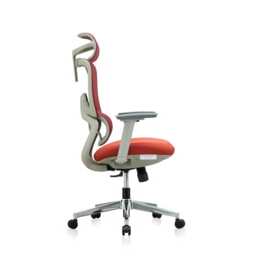 Premium Fabric Blend Ergonomic Office Chair Swivel Computer Task Chair with Headrest, Grey+Red - thumbnail 4