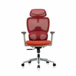 Premium Fabric Blend Ergonomic Office Chair Swivel Computer Task Chair with Headrest, Grey+Red