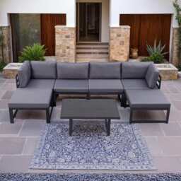 Hamburg Outdoor Modular Steel 6-Seater Garden Patio Sofa Set With Coffee Table - thumbnail 2