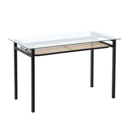 Boho 120CM Glass Top Rattan Dining Table With Shelf - thumbnail 3
