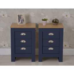 Set of 2 Heritage Bedside Tables Storage Cabinet, Blue - thumbnail 3