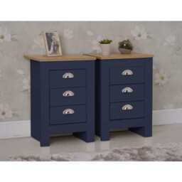 Set of 2 Heritage Bedside Tables Storage Cabinet, Blue