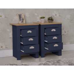 Set of 2 Heritage Bedside Tables Storage Cabinet, Blue - thumbnail 2