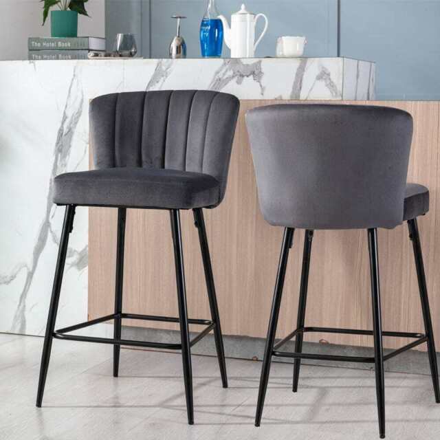 Set Of 2 Caiden Bar Stool, Grey Velvet - image 1