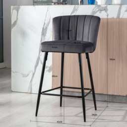 Set Of 2 Caiden Bar Stool, Grey Velvet - thumbnail 4