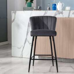 Set Of 2 Caiden Bar Stool, Grey Velvet - thumbnail 3