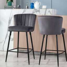 Set Of 2 Caiden Bar Stool, Grey Velvet - thumbnail 1