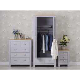 Heritage 3 Piece Bedroom Set Wardrobe Chest Bedside Table Set, Grey - thumbnail 2