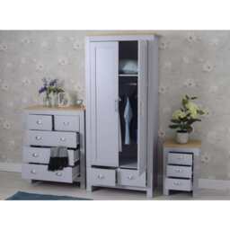 Heritage 3 Piece Bedroom Set Wardrobe Chest Bedside Table Set, Grey - thumbnail 4