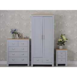 Heritage 3 Piece Bedroom Set Wardrobe Chest Bedside Table Set, Grey