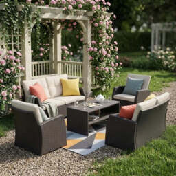 6 Seater Rattan Outdoor Sofa Set with Coffee Table - thumbnail 2