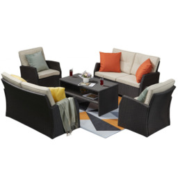 6 Seater Rattan Outdoor Sofa Set with Coffee Table - thumbnail 1