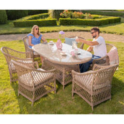 Provence Willow 6‑Seater Rattan Garden Dining Set with Oval Table and Furniture Cover