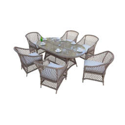 Provence Willow 6‑Seater Rattan Garden Dining Set with Oval Table and Furniture Cover - thumbnail 5