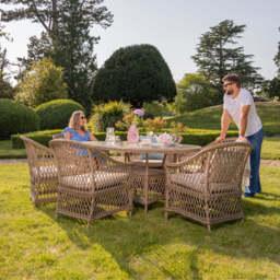Provence Willow 6‑Seater Rattan Garden Dining Set with Oval Table and Furniture Cover - thumbnail 3