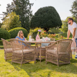 Provence Willow 6‑Seater Rattan Garden Dining Set with Oval Table and Furniture Cover - thumbnail 4